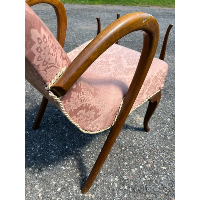 Wood Scandinavian Style Wood Arm Chair With Stool For Sale - Image 7 of 10