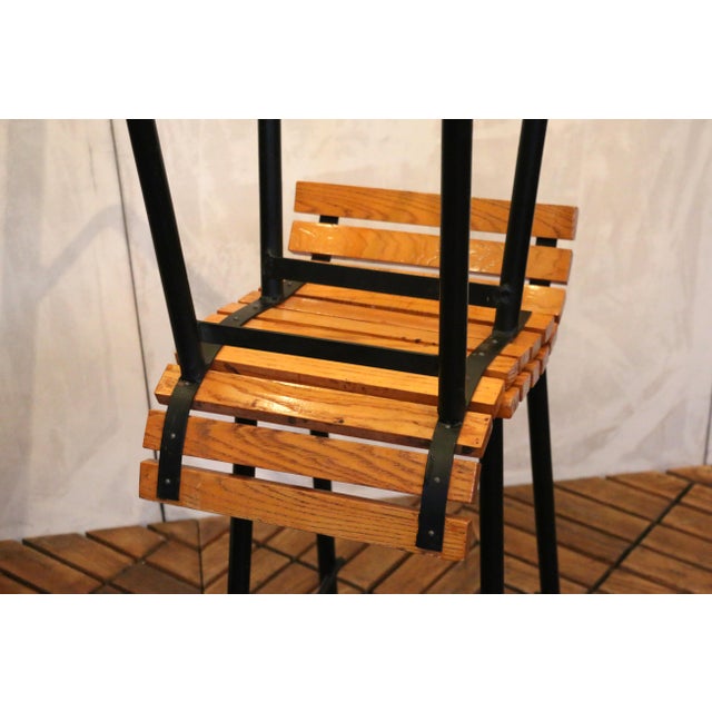 1960s Set of Three Mid-Century Modern Oak & Steel Bar Stools For Sale - Image 17 of 18