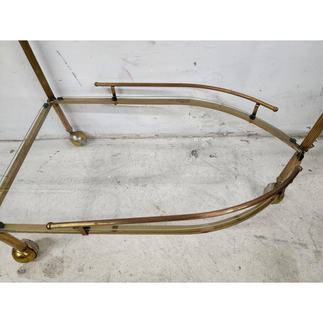 Brass Vintage French Bar Cart Folding Brass & Glass Rolling For Sale - Image 8 of 12