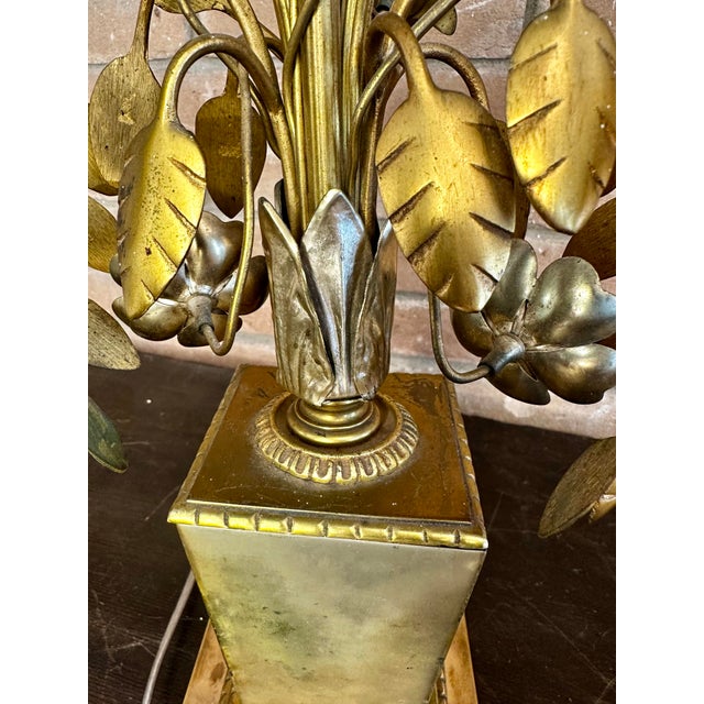 Brass Pair of Mid-Century Italian Gilt Botanical Candelabra Lamps For Sale - Image 8 of 12