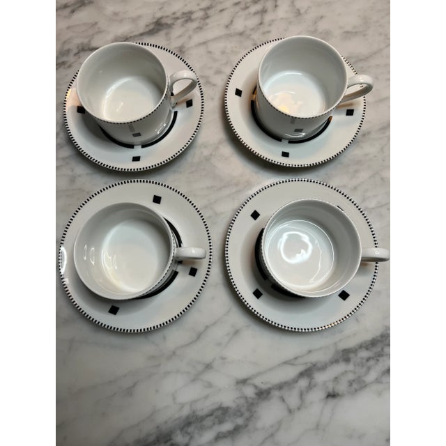 Said Powell post modern Set of 4 coffee cups and saucers in the Black Tuxedo pattern.