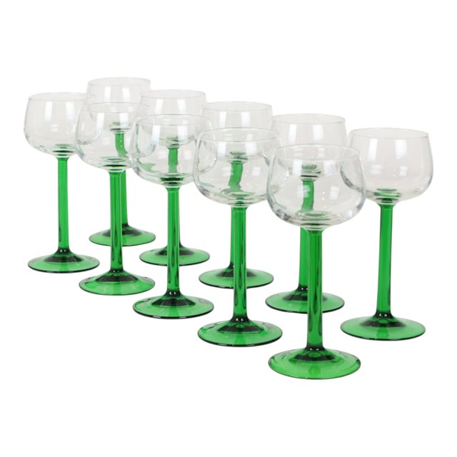 Vintage Alsace Wine Glasses with Green Stems from Luminarc, 1970s, Set of 10 For Sale - Image 18 of 18
