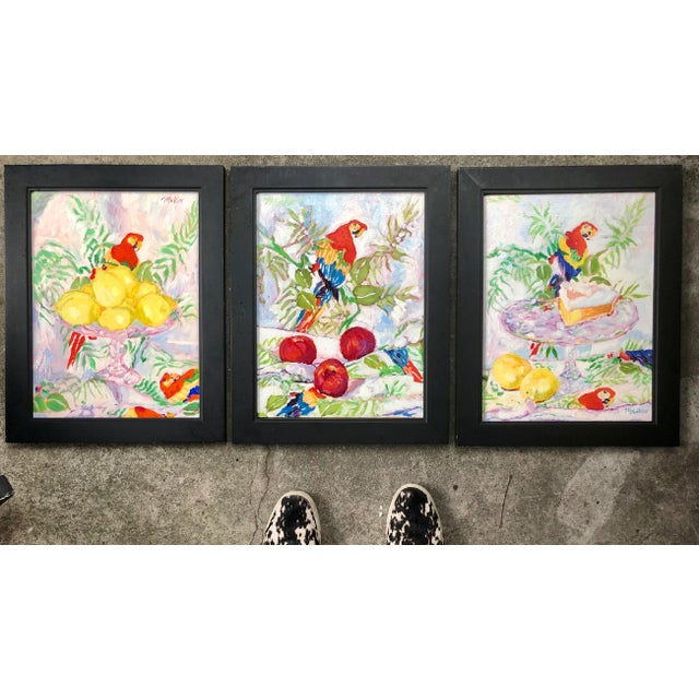 This masterfully colorful oil painting will brighten up any space- painted on board with lots of gleam and texture. The...