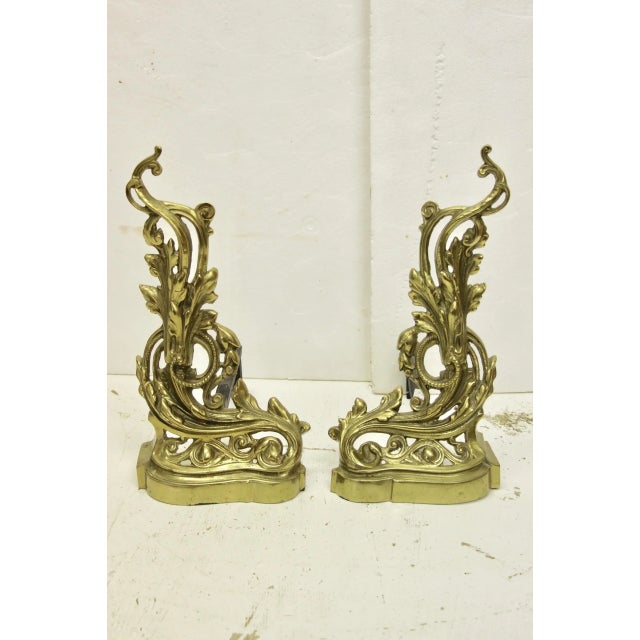19th Century French Rococo-Style Brass Andirons, Pair For Sale - Image 9 of 9