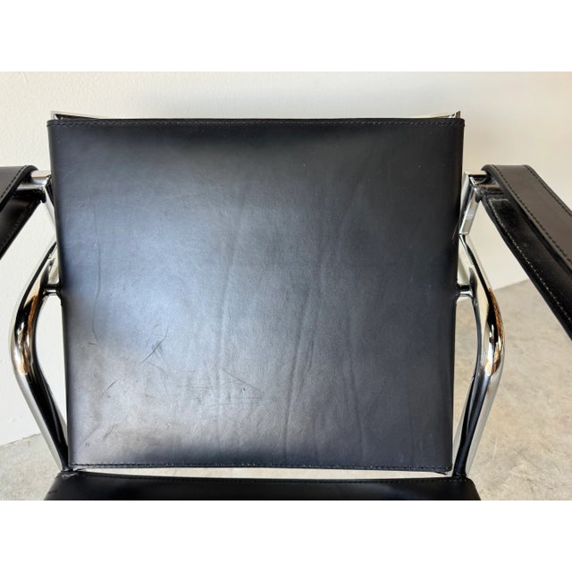 Vintage Italian Lc1 Style Leather and Chrome Lounge Chair For Sale - Image 11 of 17