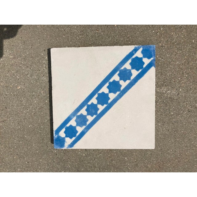 Moroccan Traditional Fez Design Reclaimed Cement Tiles, Set of 6 Blue and White For Sale - Image 12 of 13