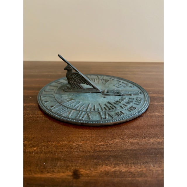 Verdigris Vintage English Country Iron Verdigris Garden Sundial "Grow Old Along With Me" For Sale - Image 8 of 9