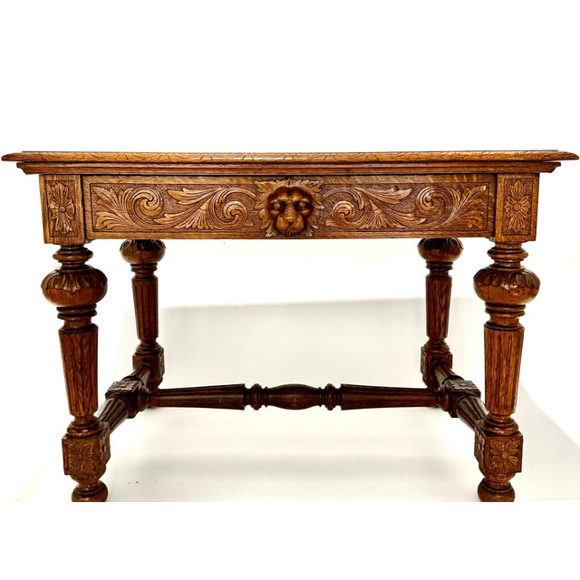 Traditional Late 19th Century American Renaissance Carved Oak Desk For Sale - Image 3 of 9