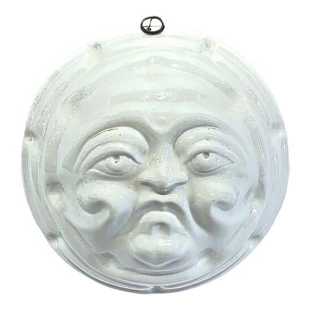 Vintage Italian Ceramic Moon Face Wall Sculpture For Sale