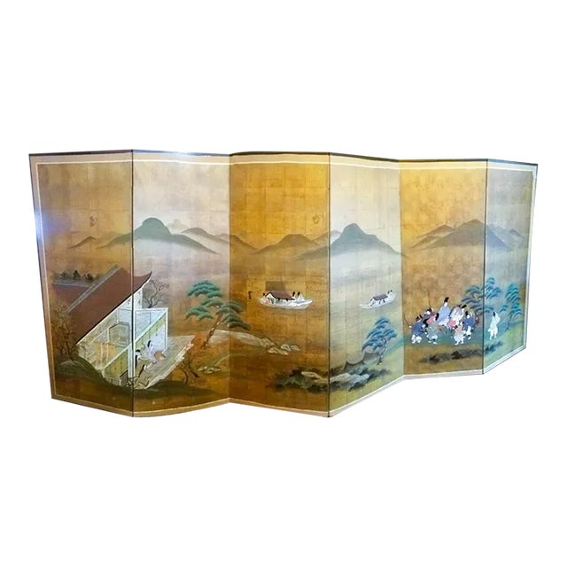 Early 20th Century Large Japanese Folding Screen Depicting Landscapes For Sale