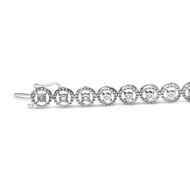 .925 Sterling Silver 1/2 Cttw Diamond Nested Circle Miracle Set Open Wheel 7" Fashion Link Bracelet (I-J Color, I3 Clarity) For Sale - Image 4 of 7