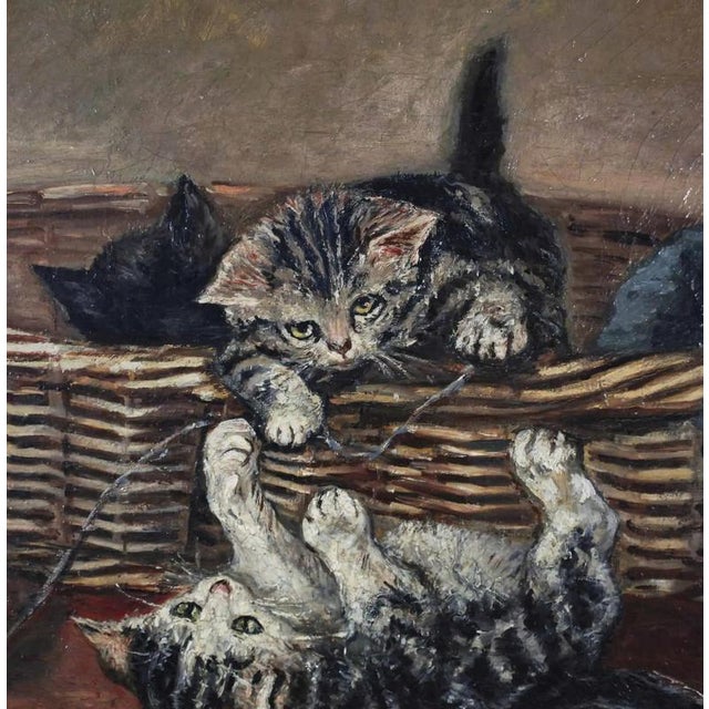Modern Playing Kittens, 20th Century, Oil Painting on Canvas, Framed For Sale - Image 3 of 5