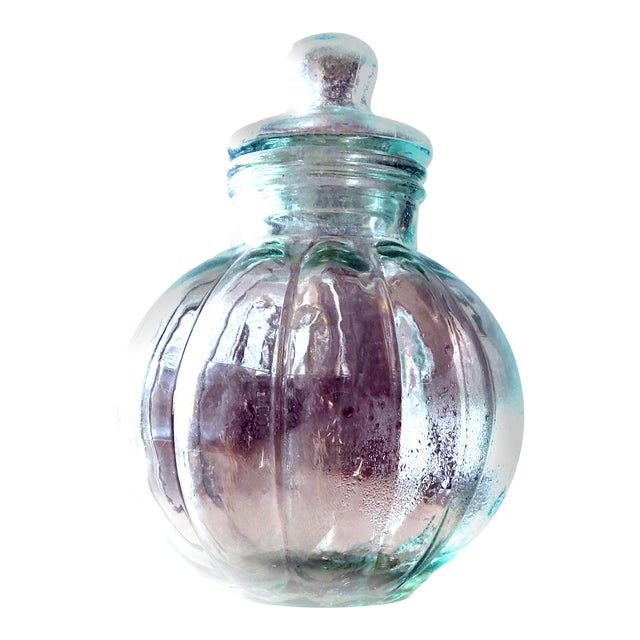 Extra Large Clear Glass Green Tint Gourd Shaped Lidded Apothecary Jar