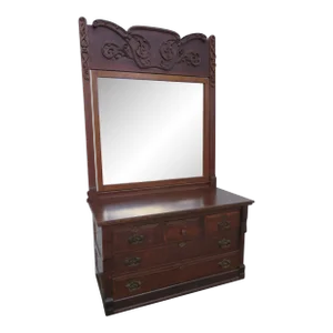 Early 1900s Tiger Oak Large Dresser Bathroom Vanity Cabinet With a Mirror 5499