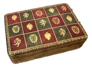 Vintage Italian Leather Small Card Box W/ Gilt Detailing