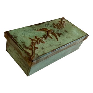 Vintage Zenda Mexico Copper Box With Bird and Floral Relief For Sale