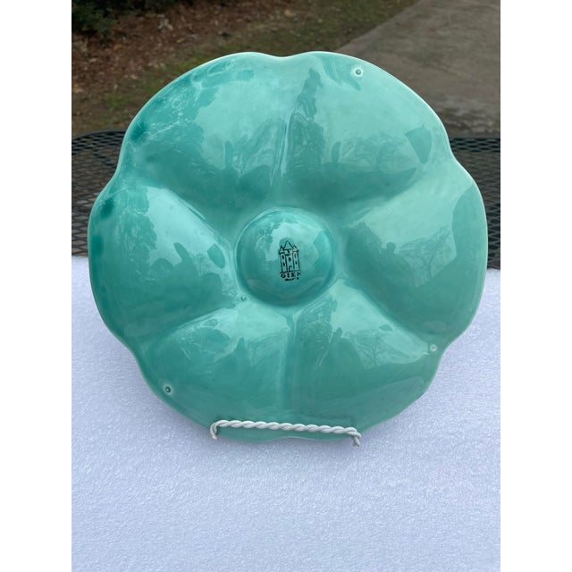1940s French Gien Turquoise Majolica Oyster Plate For Sale - Image 9 of 12