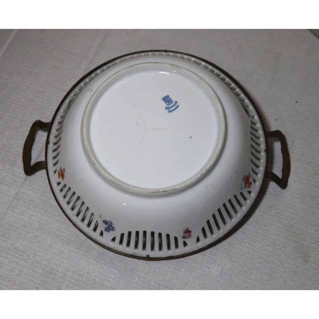 Antique Schumann Bavaria Bronze Mounted Porcelain Reticulated Floral Bowl Dish For Sale - Image 10 of 12