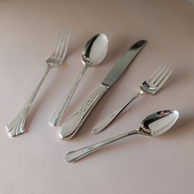 Rustic European Single Setting Mismatched Vintage Silver Plated Flatware Full 5 Piece Table Setting for One For Sale - Image 3 of 5