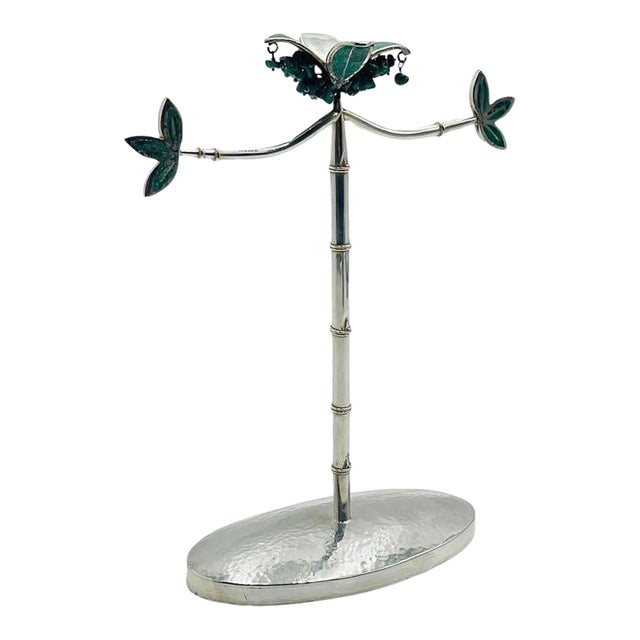 Rare Emilia Castillo Silver-Plated Malachite Jewelry Holder, Mexico, 1980s For Sale