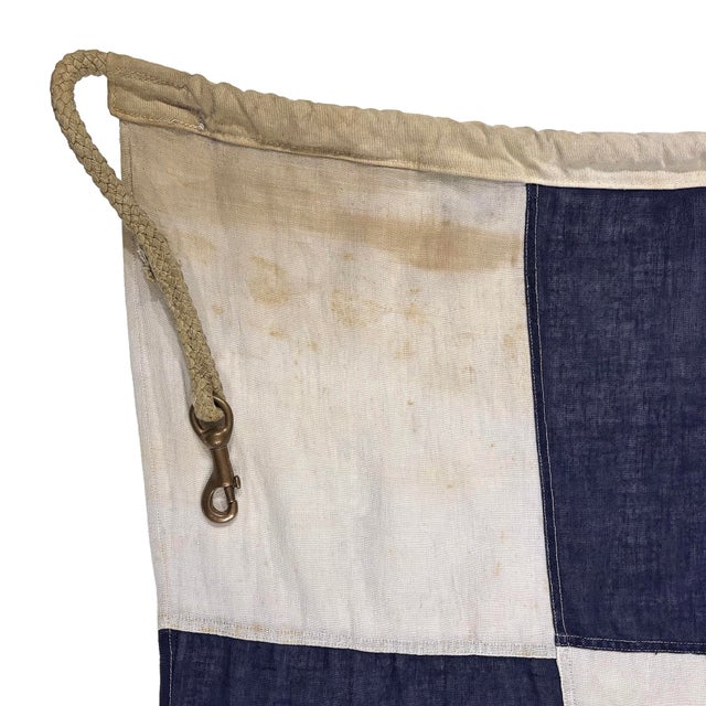 This large vintage signal flag is made from a thin cotton cloth, with fully sewn design. Flag has been newly laundered...