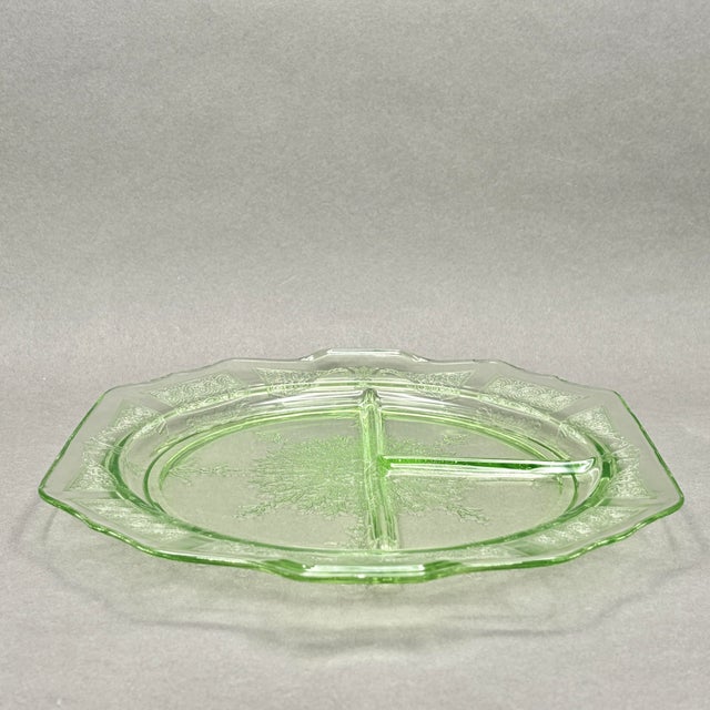 1930s Vintage Green Depression Glass “Princess” 3 Part Divided Serving Platter by Hocking Glass For Sale - Image 5 of 10
