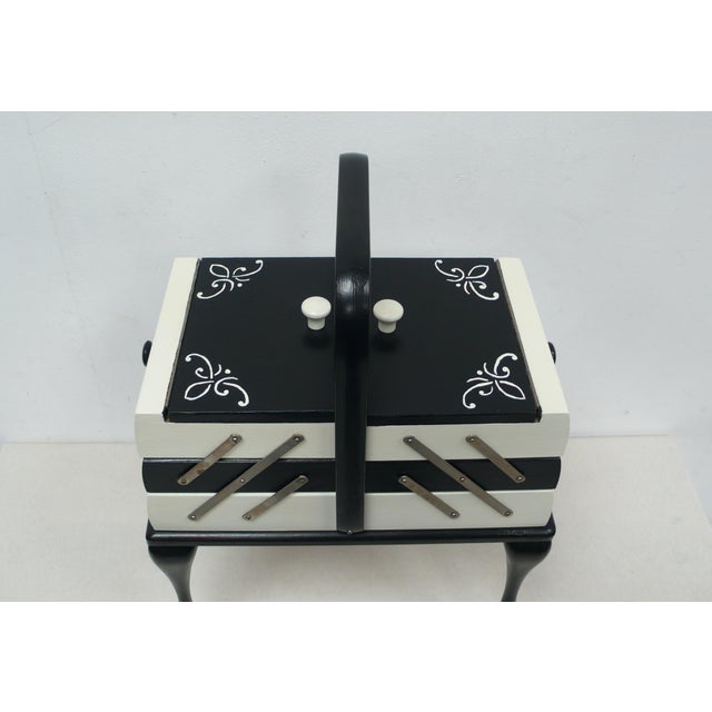 Chippendale Style Sewing Box in Black and White, 1940s For Sale - Image 6 of 7