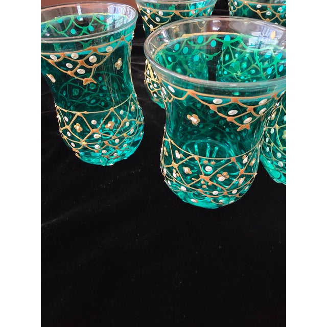 Art Nouveau Vintage Mid Century Set Six Aquamarine Moser Glasses For Sale - Image 3 of 11