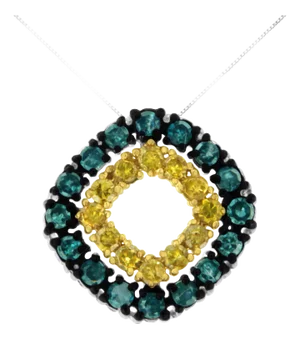 .925 Sterling Silver 1/2 Cttw Treated Blue and Yellow Diamond Double Square 18" Pendant Necklace (Bl