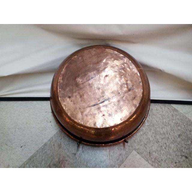 Rustic Huge Antique Copper Bowl with Wrought Iron Stand For Sale - Image 3 of 4