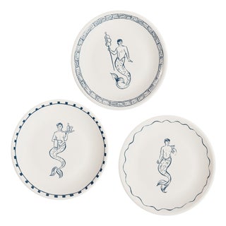 The Salty Merman Bar / Appetizer Plates- 3 Assorted Designs, Set of 6 For Sale