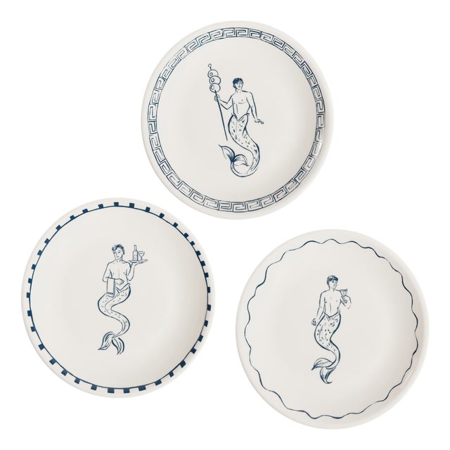 The Salty Merman Bar / Appetizer Plates- 3 Assorted Designs, Set of 6 For Sale