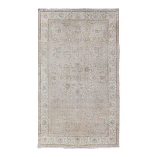 Persian Tabriz Long Rug With Floral Design in Ivory, Blue, Blush, Brown For Sale