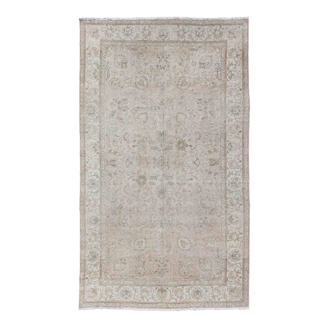 Persian Tabriz Long Rug With Floral Design in Ivory, Blue, Blush, Brown For Sale