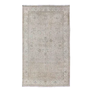 Persian Tabriz Long Rug With Floral Design in Ivory, Blue, Blush, Brown