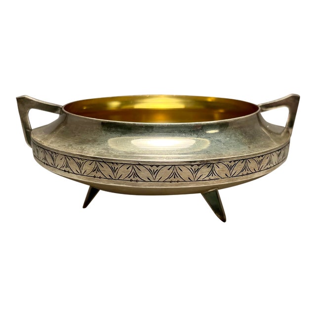 Rare Vintage 1960s Ussr Armenian 875 Silver Gilt Bowl Two Handles 168g For Sale