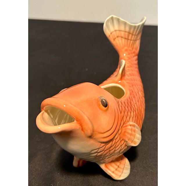 Mid 20th Century Mid Century Modern Fitz and Floyd Koi Fish Ceramic Planter Vase For Sale - Image 5 of 7
