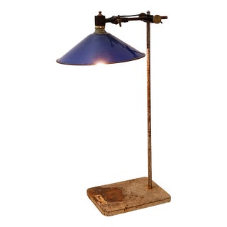 Industrial Desk Lamp with Cobalt Blue Enameled Metal Shade, 1940s For Sale
