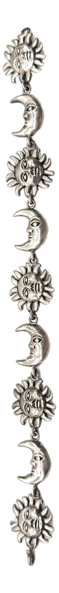 Sergio Bustamante Signed Sterling Sun & Moon Link Bracelet, Rare Edition, 1980s