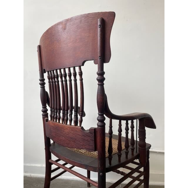 Brown 1905 Horrocks Desk Co. Oak & Cane Arm Chair For Sale - Image 8 of 13