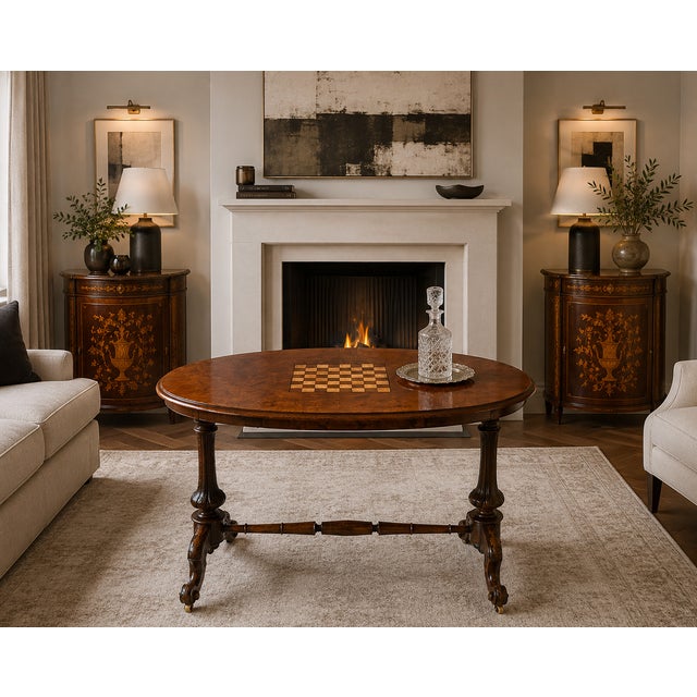Brown Antique Victorian Carved Burr Walnut Centre Table with Chess Top, 1860 For Sale - Image 8 of 15