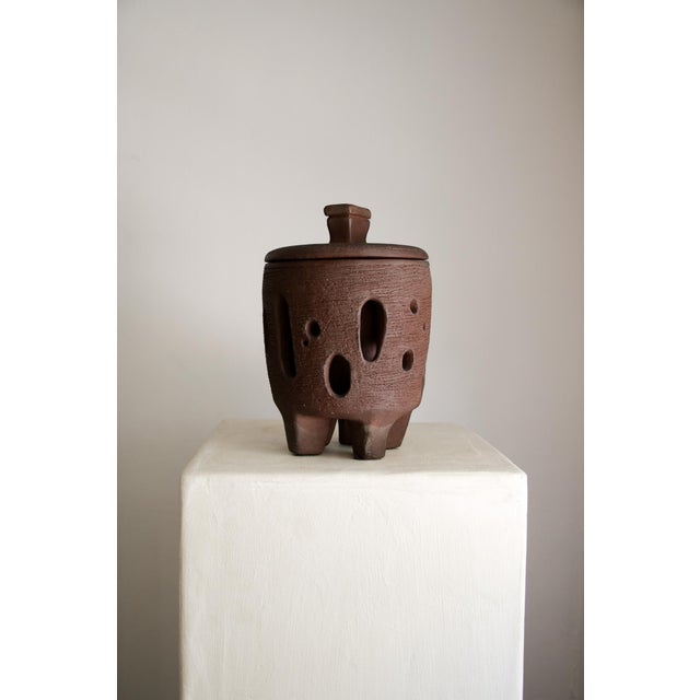 Abstract Vintage Terracotta Studio Pottery Jar Signed 1965 For Sale - Image 3 of 8