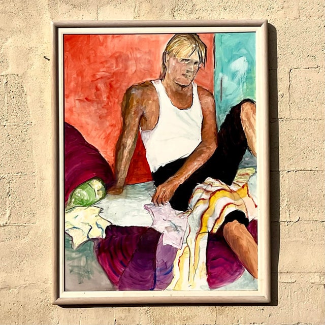 Late 20th Century Vintage Boho Signed Original Oil Portrait For Sale - Image 5 of 8