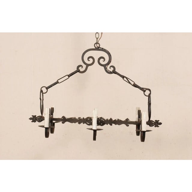Mid 20th Century French 6-Light Iron Chandelier For Sale - Image 4 of 11
