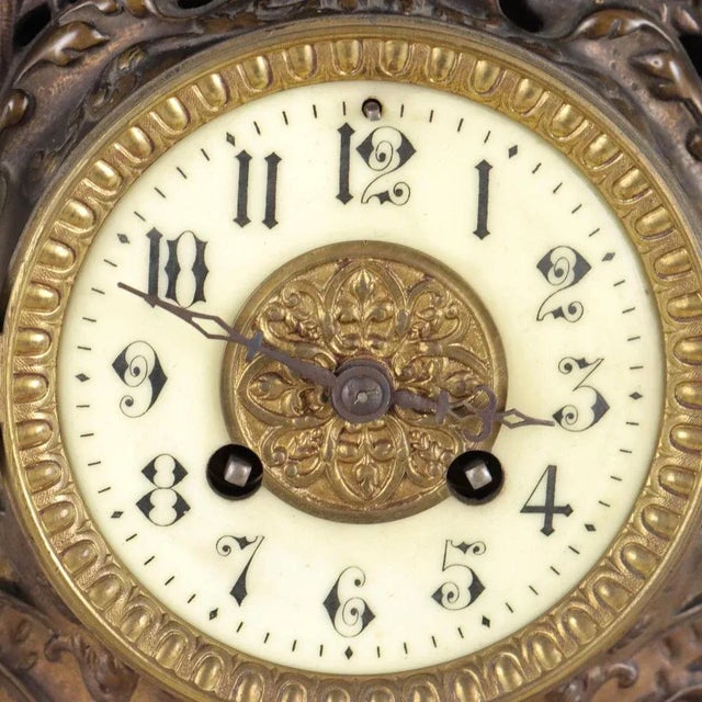 Gold Antique Eclectic Style Clock in Bronze For Sale - Image 8 of 8