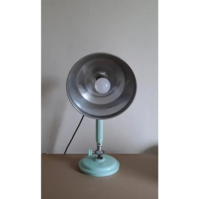 German Art Deco Adjustable Desk Lamp with Mint Green Bakelite Base and Aluminum Shade from Junolux, 1930s For Sale - Image 4 of 6