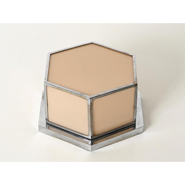 Glass Bauhaus Pink Glass and Chrome Hexagonal Wall or Ceiling Lamp, Italy, 1930s For Sale - Image 7 of 14