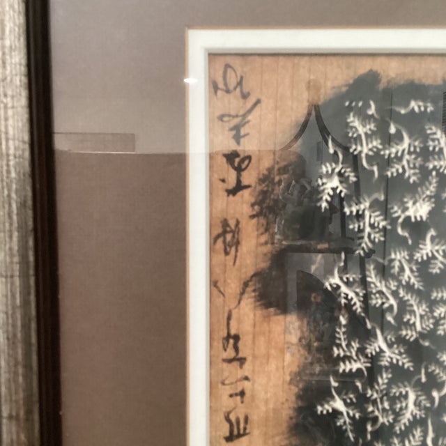 Vintage Japanese Abstract Art Painting With Calligraphy Scroll “ Dancing Rain “ Signed Framed For Sale In Chicago - Image 6 of 12