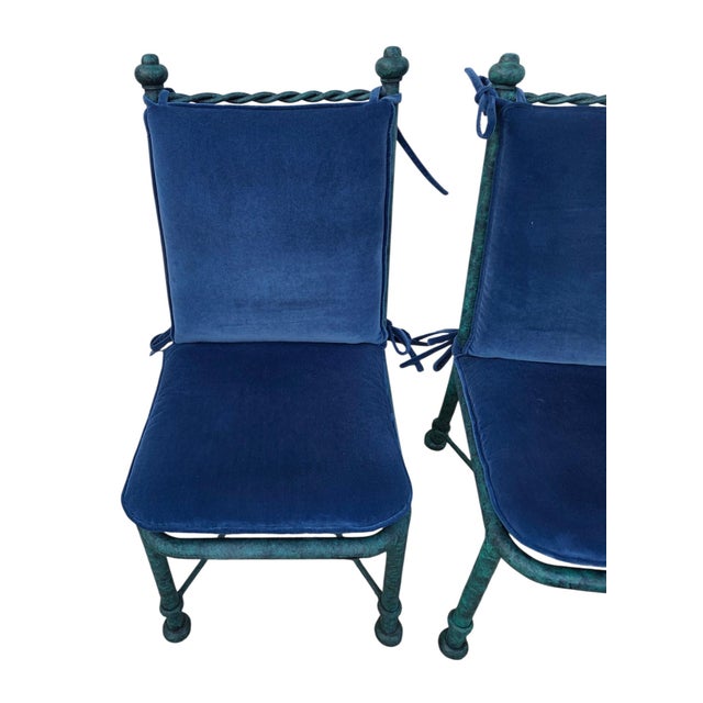 2 Vintage Pompeii Babylon Designer Side Chairs Twisted Aluminum Faux Verdigris For Sale - Image 11 of 14