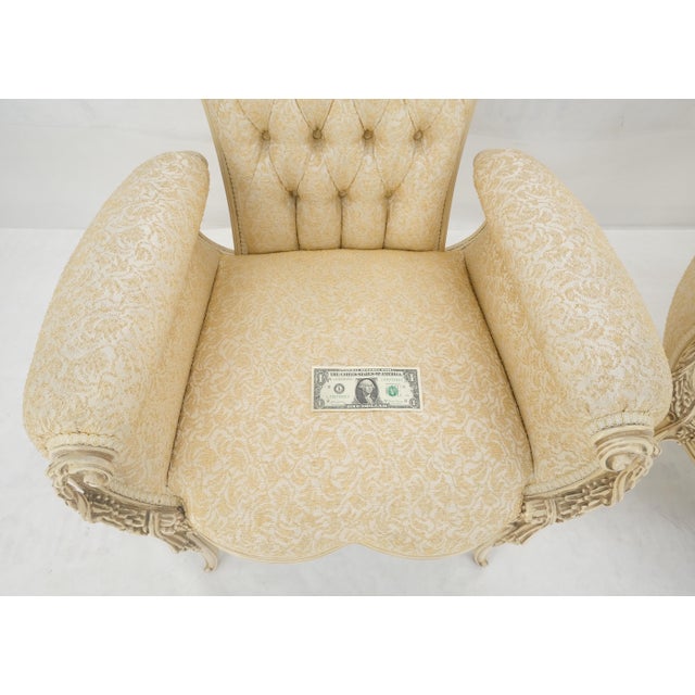 Off-white Pair Rococò Louis XVI Style Tufted Pierce Carved Backs Off White Fireside Chairs For Sale - Image 8 of 12